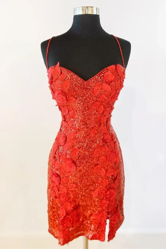 Tight Red Sequins Bodycon Mini Party Dress