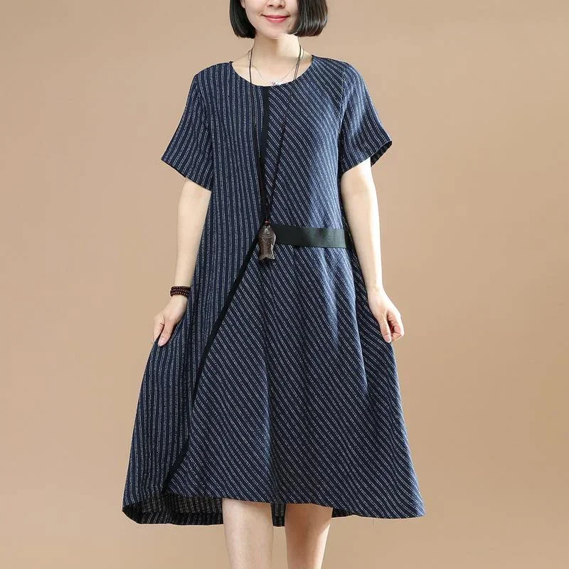 Women striped o neck Cotton clothes For Women Photography navy  Dresses summer